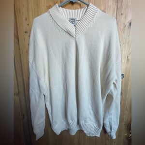 BASERANGE Rare Beasley Cotton V-Neck Pullover Sweater in Natural Ivory Size M/L